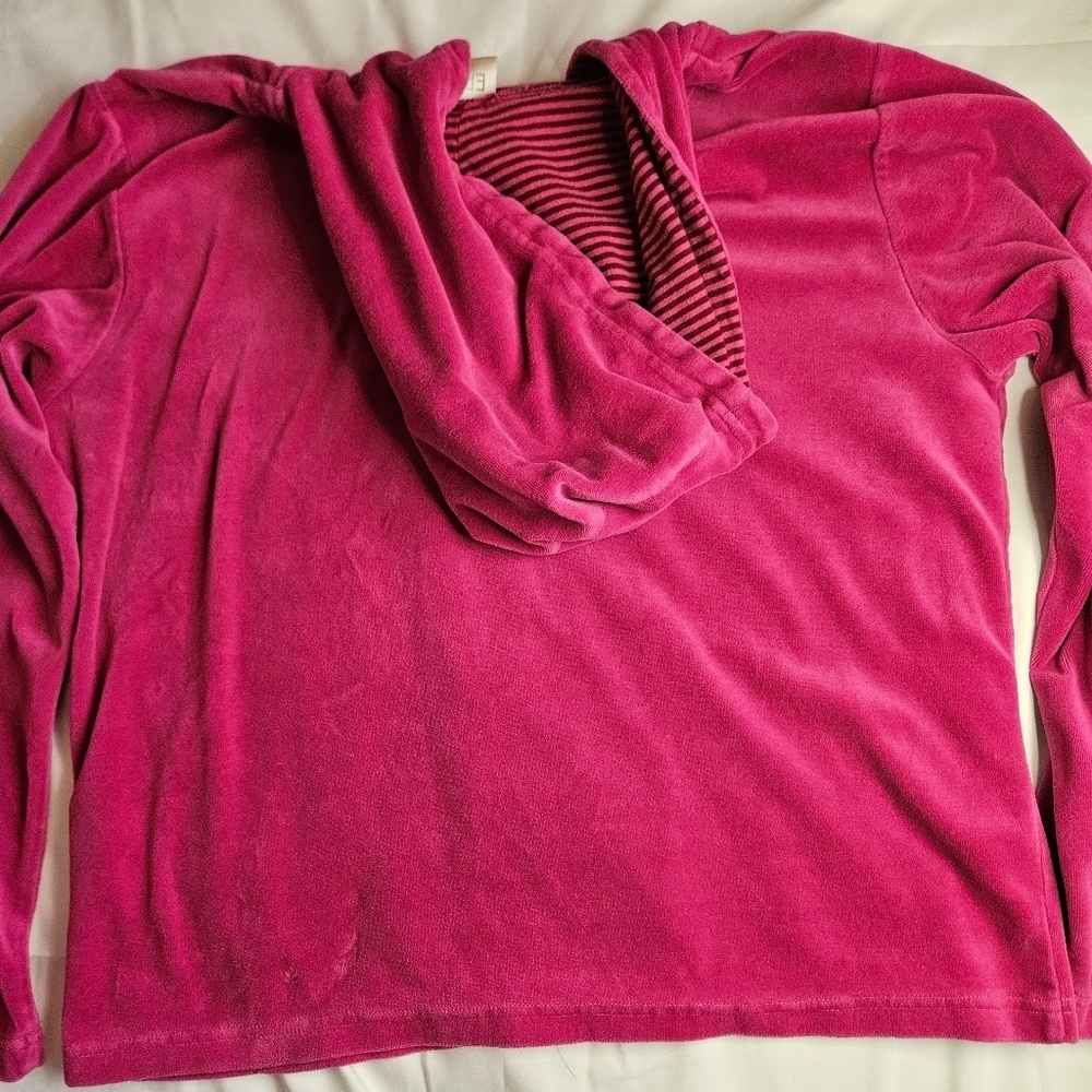 Erika Girls Bright Pink Velour Feel Full Zipper Long Sleeve Hoodie Size Large - Picture 10 of 10